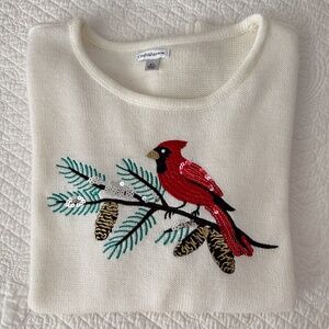Croft & Barrow Women’s Cardinal Sequin Embroidered Christmas Holiday Sweater XL